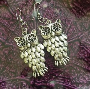 Silver owl earrings